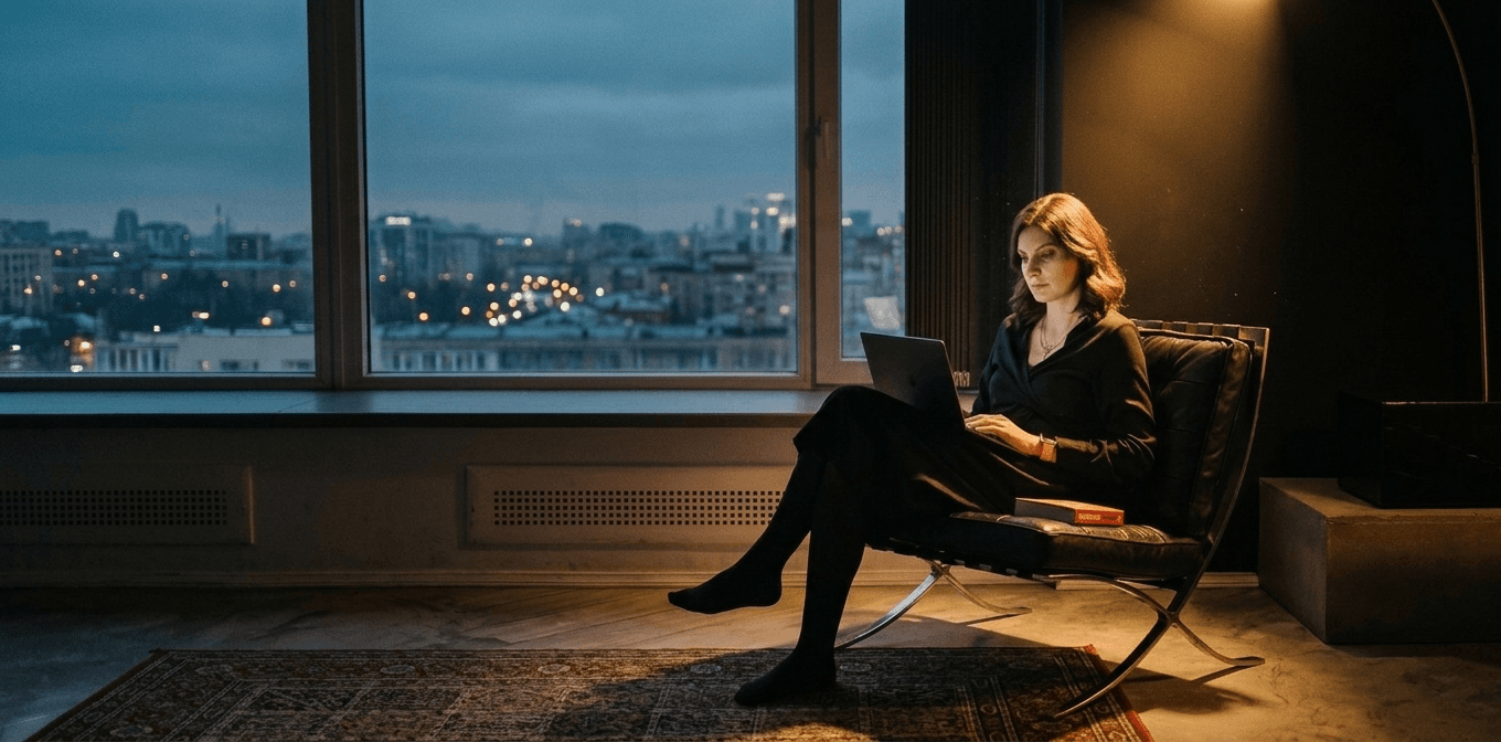 Une professionnelle relit un document à son bureau